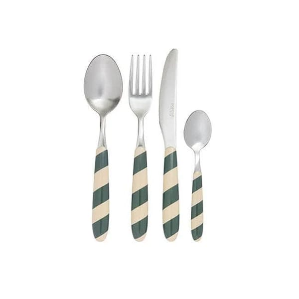 MAISON FLANEUR Cutlerly Set of 4 Green + Bordeaux Stripes