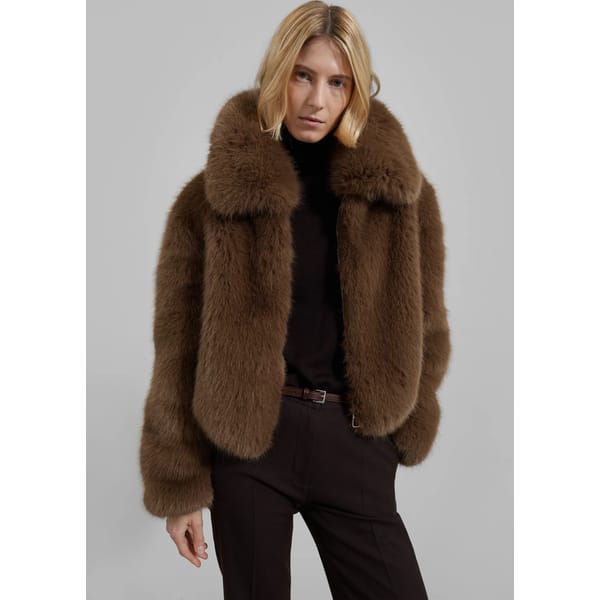 model wears Hope Faux Fur Jacket - Camel