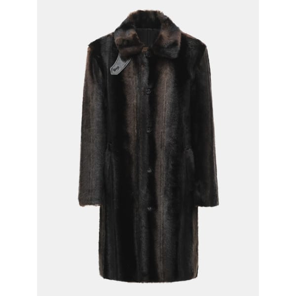 Leather-Trimmed Faux Fur Coat, Dark Mahogany