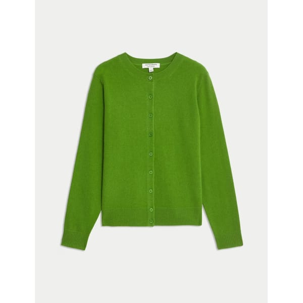 green Pure Cashmere Crew Neck Relaxed Cardigan