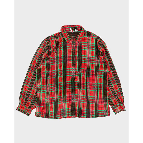 Vintage 80s Alia Petites Red Tartan Blouse - L