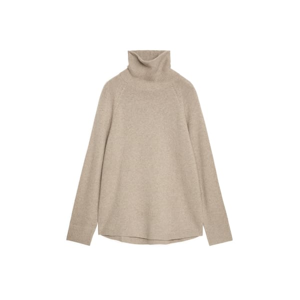 beige Roll-Neck Cashmere-Wool Jumper