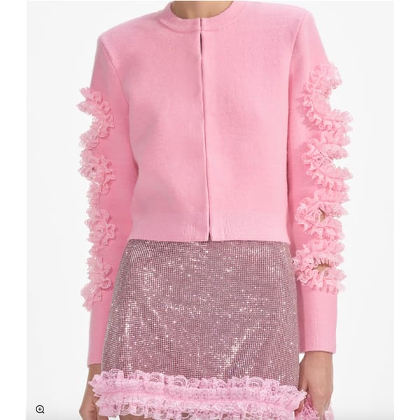 SELF-PORTRAIT Pink Cut Out Lace Detail Cardigan