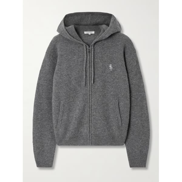 SPORTY & RICH Ivy League embroidered cashmere and wool-blend hoodie in grey