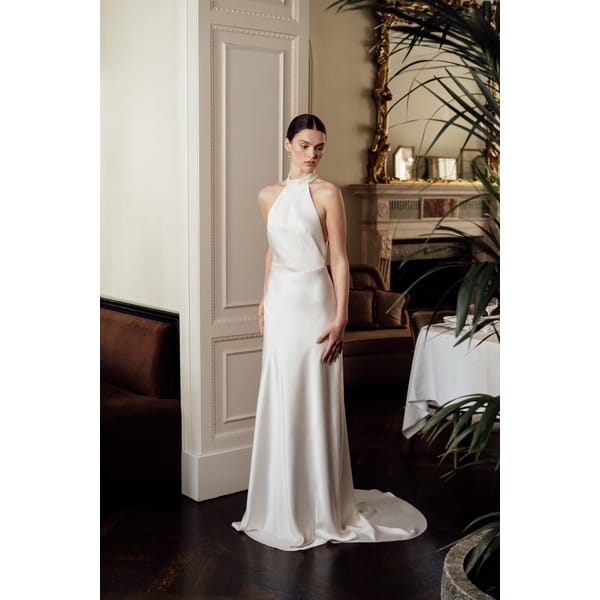 model wearing summer dress wedding gown