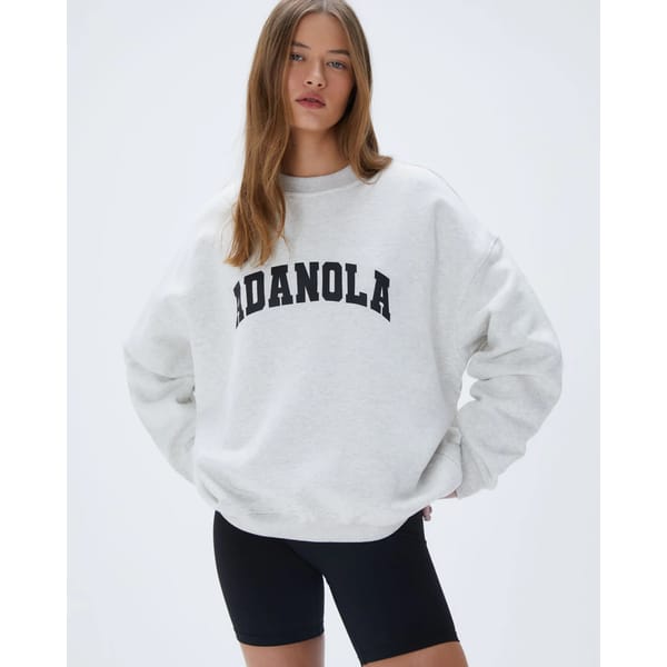 model wearing Varsity Oversized Sweatshirt - Light Grey Melange/Black