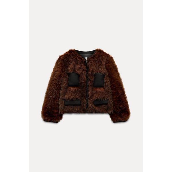 BROWN FAUX FUR JACKET