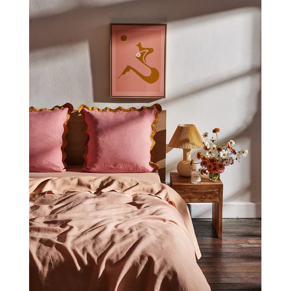 Pink Clay & Turmeric Scalloped European Pillowcases (Set of Two) ON BED