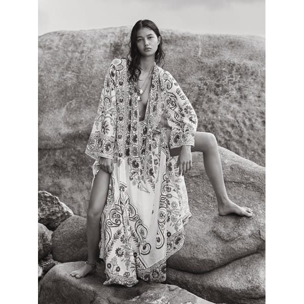 MODEL WEARING BOTEH dahlia wide sleeve maxi dress