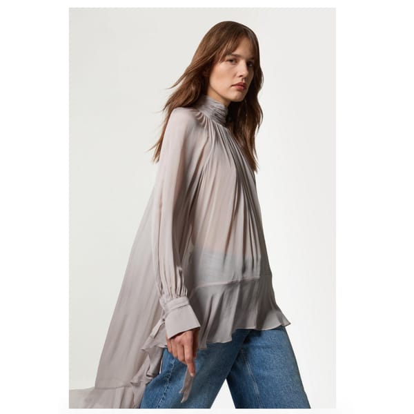 model wearing KAREN NMILLEN Viscose Georgette Drama Woven Maxi Blouse