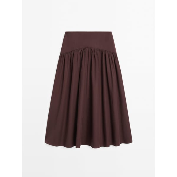 MD 100% cotton midi skirt with yoke detail