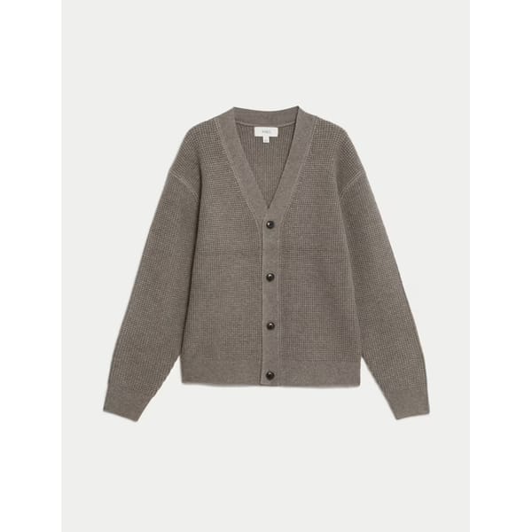 M&S Textured V-Neck Cardigan with Wool