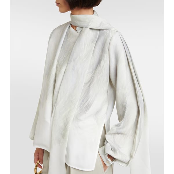 model wearing Victoria Beckham Scarf satin blouse