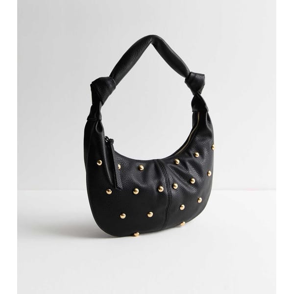 Black Studded Faux Leather Shoulder Bag