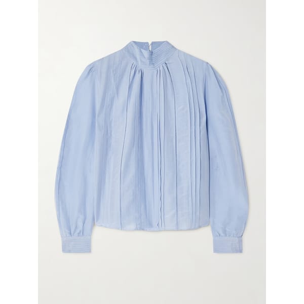 THIERRY COLSON Teresa pintucked cotton and silk-blend voile turtleneck blouse