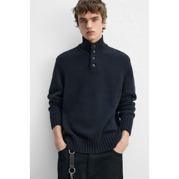 ZARA COTTON-WOOL BLEND BUTTON-UP SWEATER