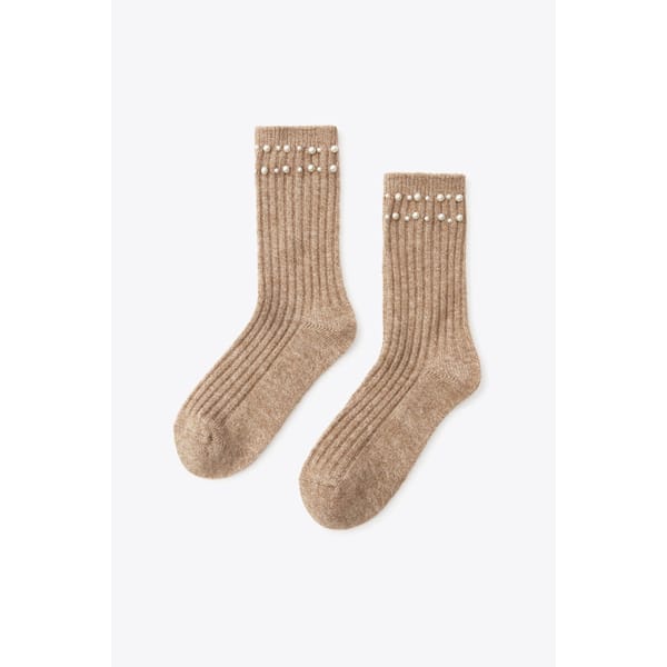 ZARA RIBBED SOCKS WITH FAUX PEARLS