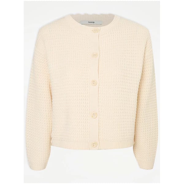 Cream Scallop Stitch Button Front Cardigan