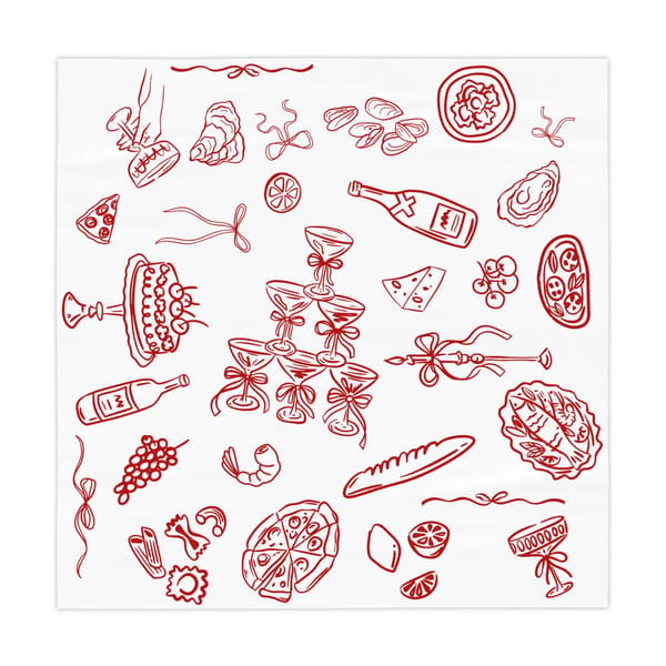 etsy Hand Drawn Illustration Tablecloth, Dinner Party Table Cloth, That's Amore Italian Theme Doodles, Decor for Wedding, Shower, Bachelorette