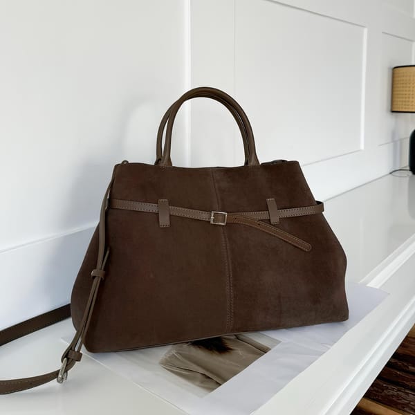 SUEDE TOTE BAG IN DARK BROWN