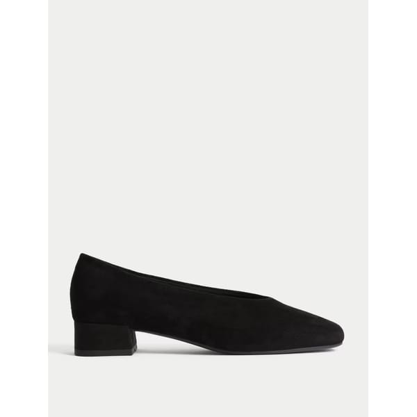 M&S Suede Block Heel Square Toe Court Shoes