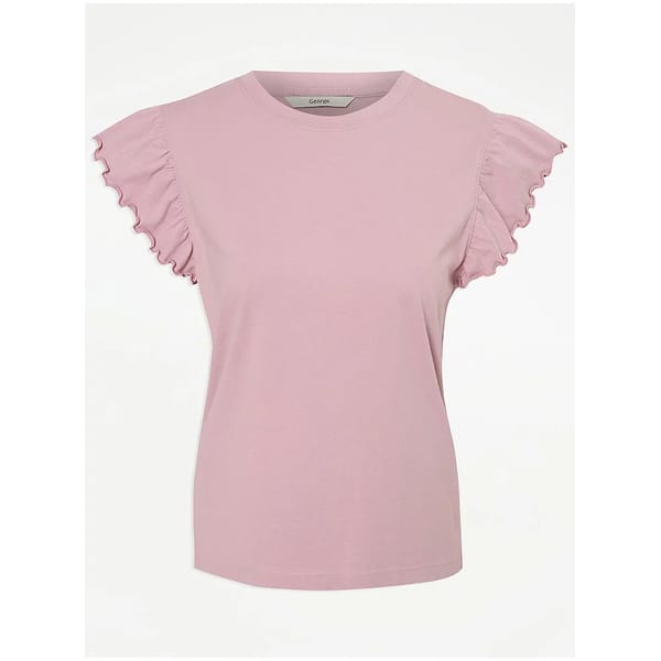 Pink Washed Frill Sleeve T-Shirt