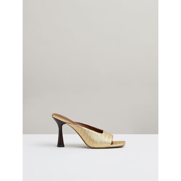 REISS Justine Leather Heeled Mules in Gold