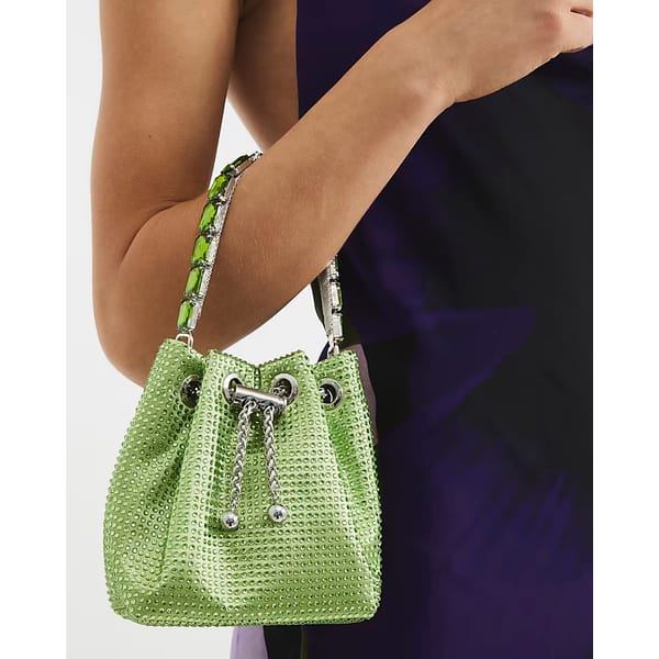 close up of RI Green Embellished Bucket Bag copy