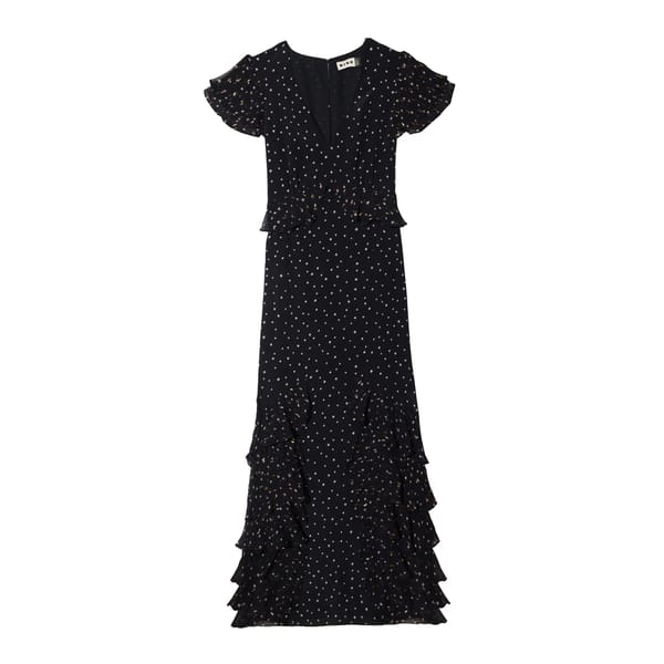 RIXO Thanvi Silk Midi Dress IN BLACK STAR PRINT