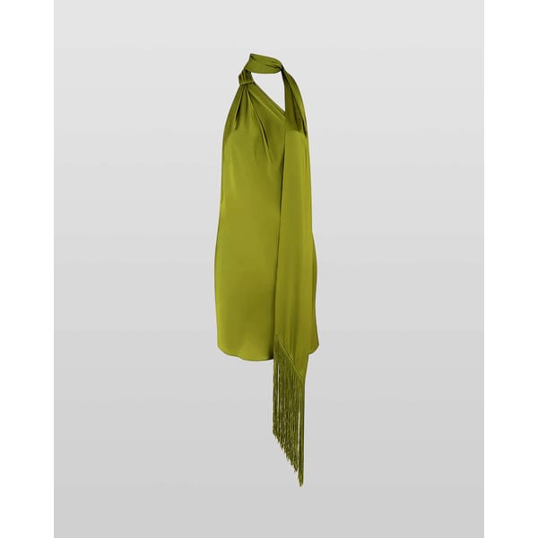 green dress with neck scarf