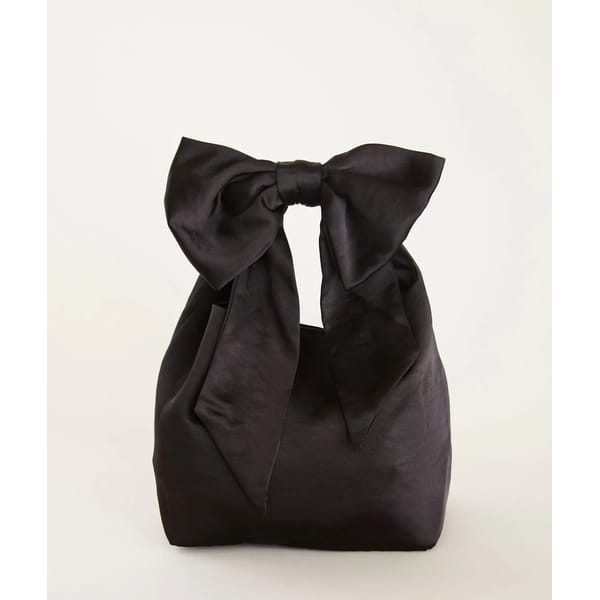 BLACK Bow Detail Satin Pouch Bag