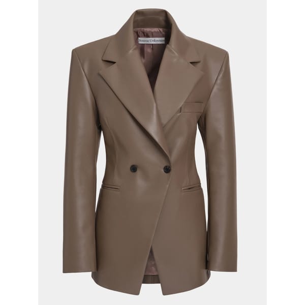 SOURCE UBNKNOWN Nangy Faux-Leather Cinched Blazer, Mocha