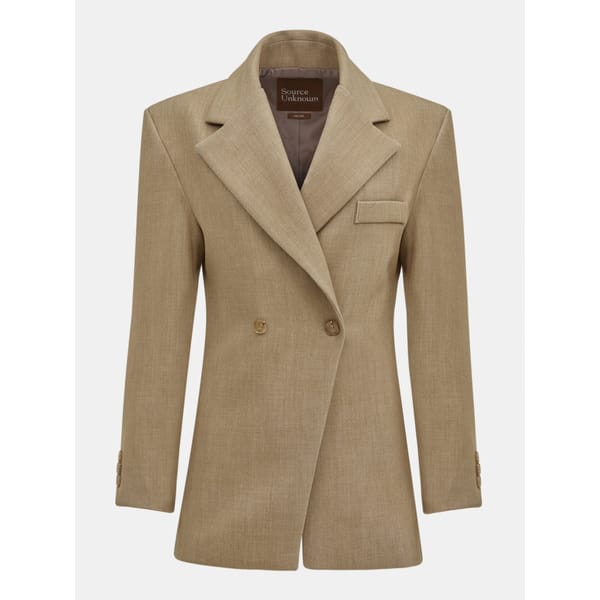SOURCE UNNOWN Nangy Double Breasted Cinched Blazer, Tan Beige