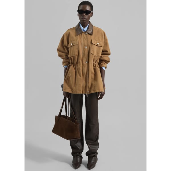 model wearing TFS Coblen Barn Jacket - Camel