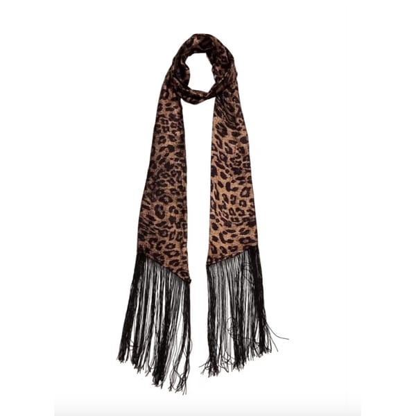 leopard skinny scarf with fringing