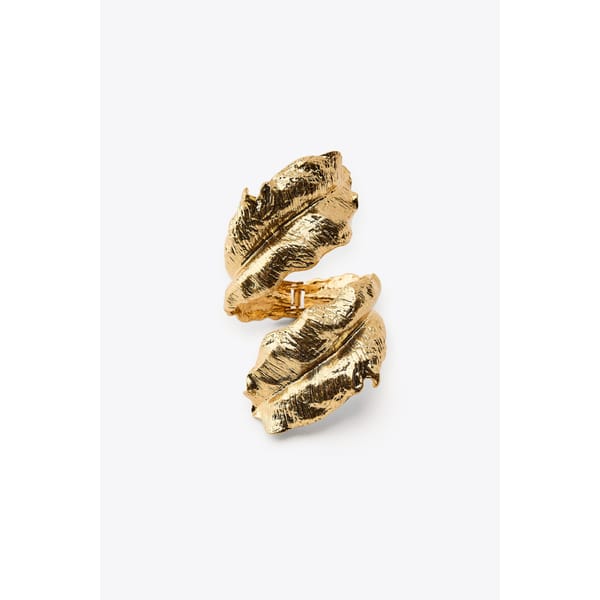 gold zara TEXTURED LEAF ARM CUFF