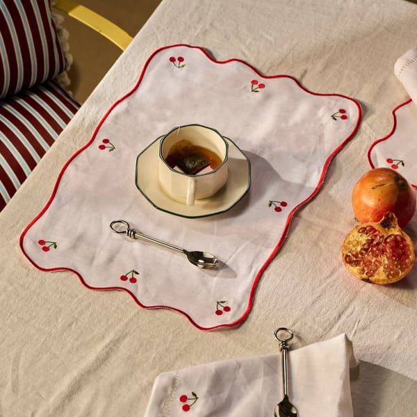 Cherries Linen Placemat with coffee cup