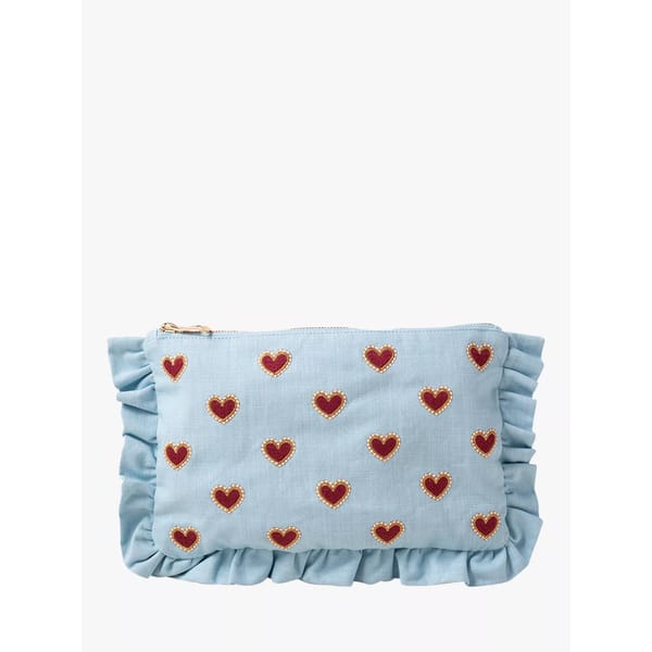 Elizabeth Scarlett Love Hearts Pure Organic Cotton Frilled Pouch, Blue
