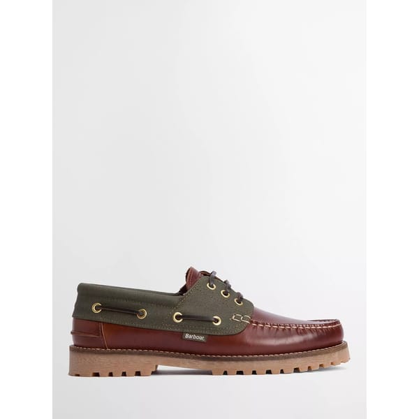 Barbour Leather Re-Engineered Deck Boat Shoes, Mahogany/Olive