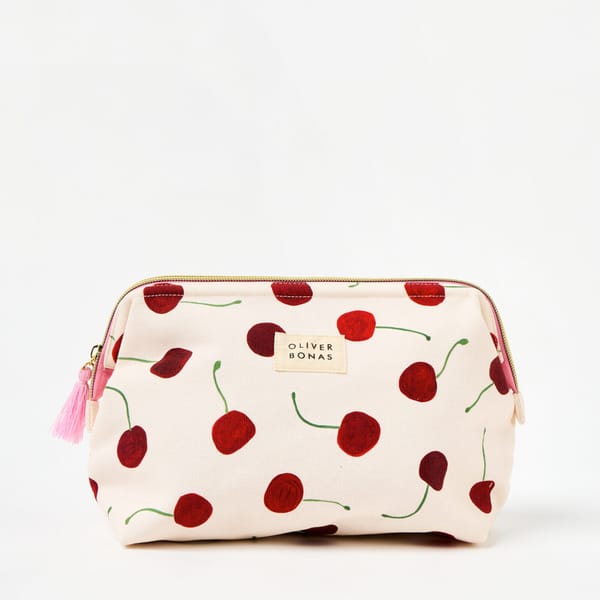 Red Cherries White Make Up Bag