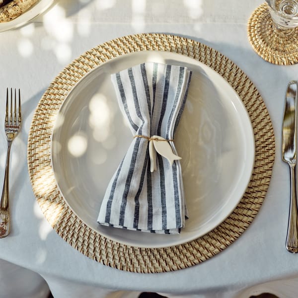 Rhode Napkin blue and white stripe on plate