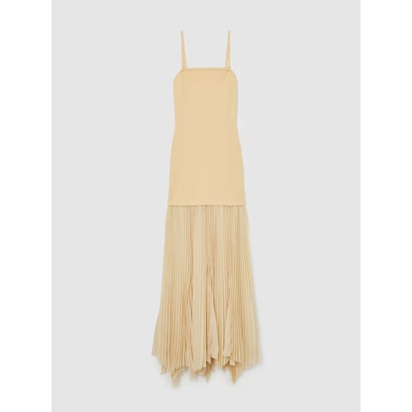 Milana Pleated Skirt Ribbed Midi Dress in yellow