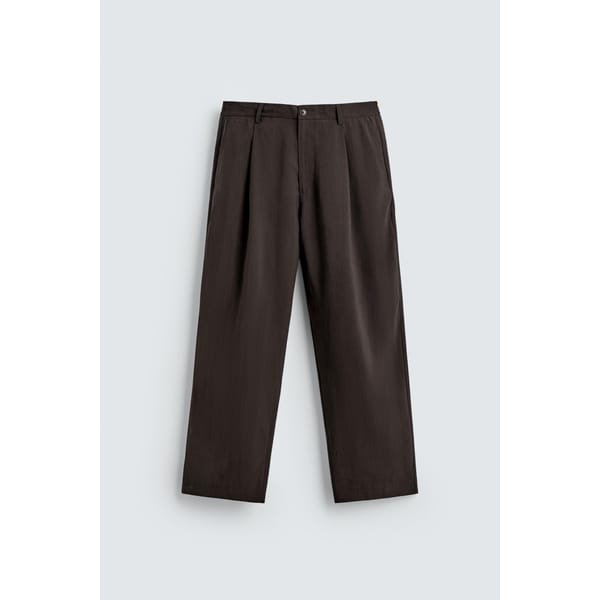 brown Zara FLOWING PLEATED TROUSERS