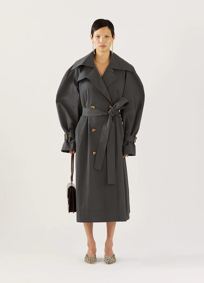 Trenchcoat Cotton Blend Twill Charcoal