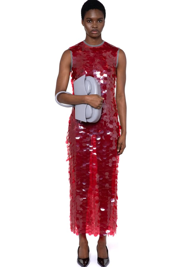 TOVIA MIDI DRESS IN ROSSO PROFONDO FILM SEQUIN