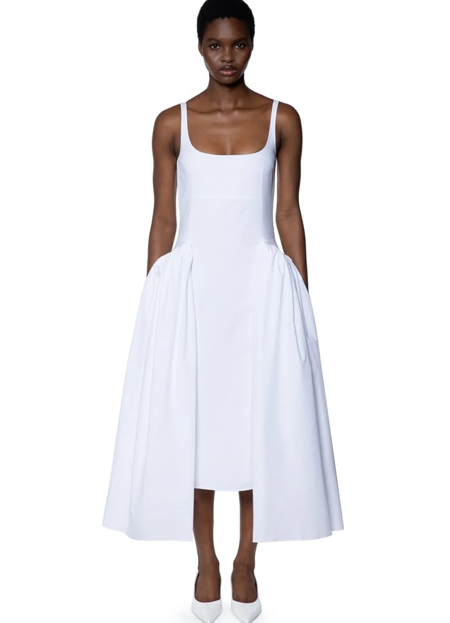 VEZILE MIDI DRESS IN BIANCO COTTON POPLIN