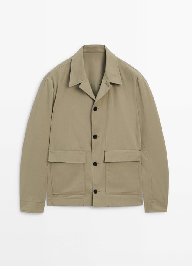 beige BRUSHED COTTON OVERSHIRT WITH POCKETS