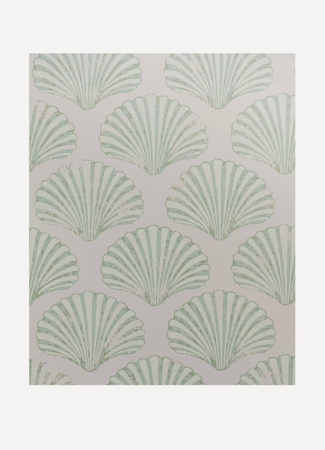 green and white Barneby Gates shell wallpaper