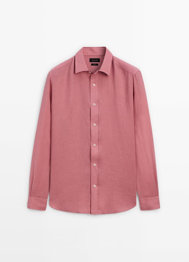 pink Regular Fit 100% Linen Shirt