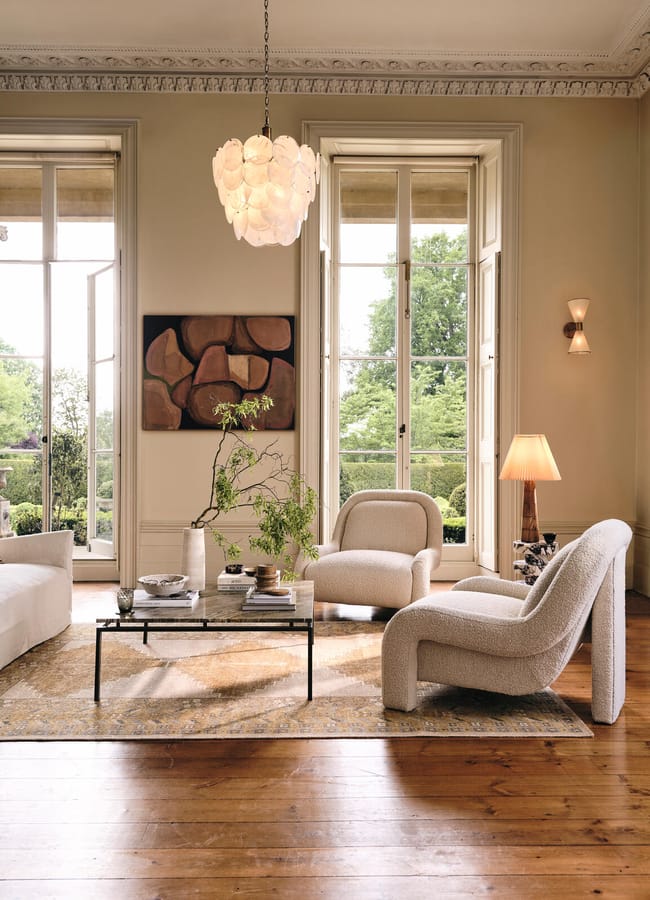 shell chandelier in living room